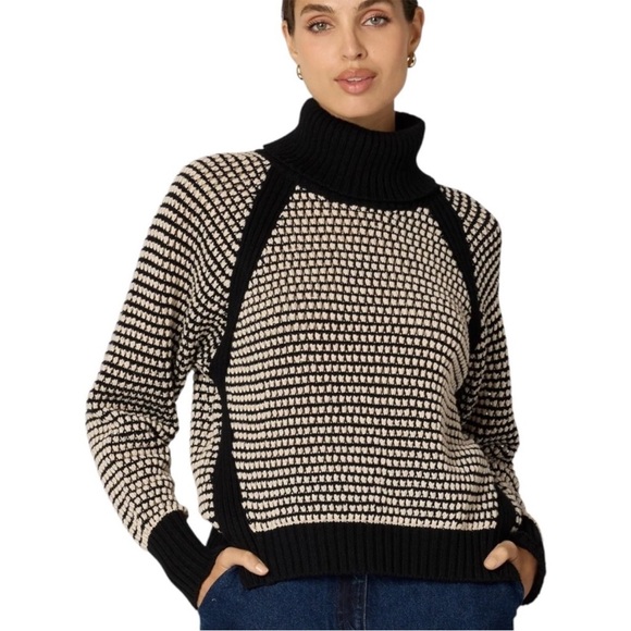 Cleobella Sweaters - Cleobella Madison Turtleneck Sweater Black Ivory Chunky Knit Small Reg. $250